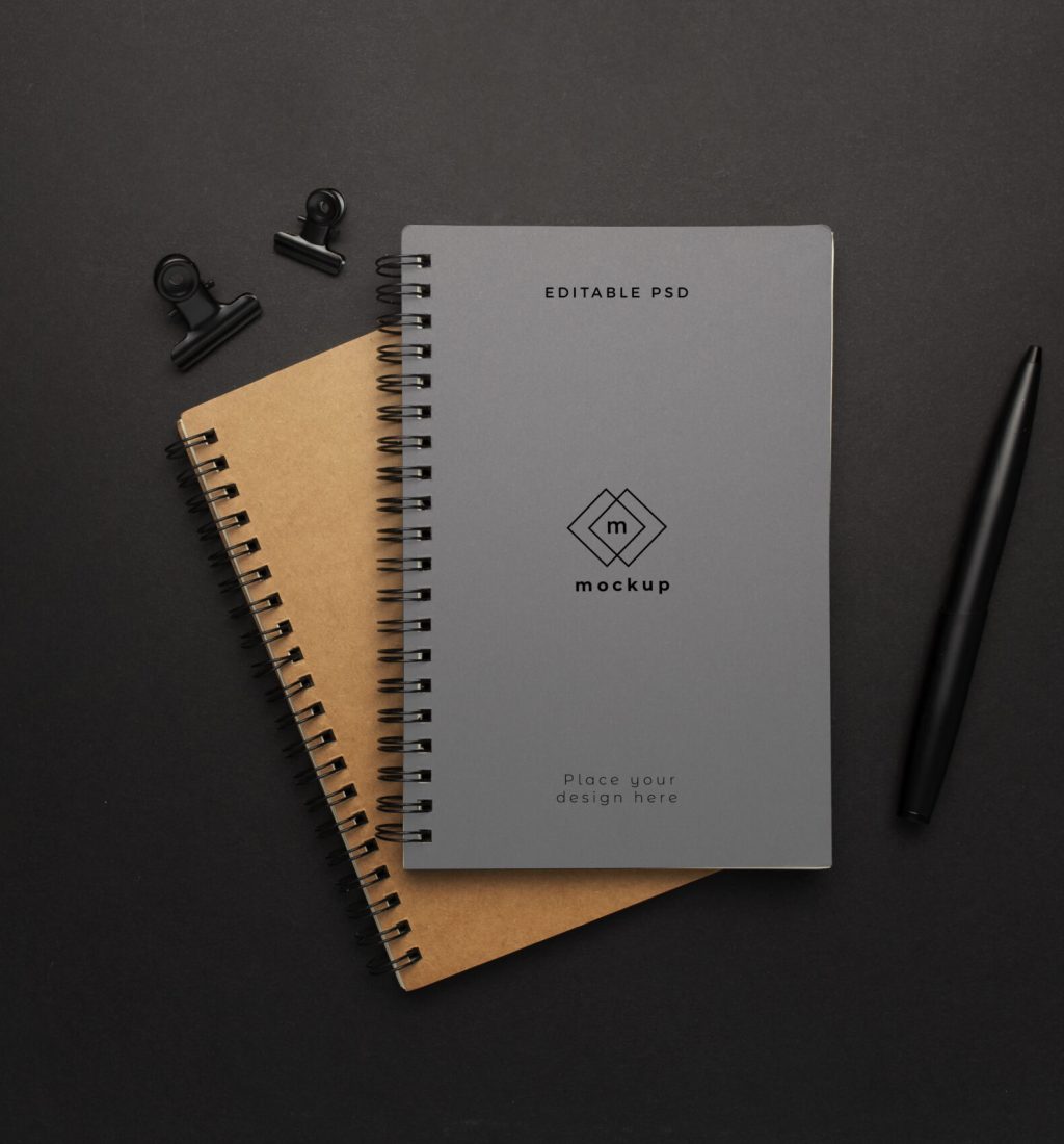 Notebooks mockup with black element on black background